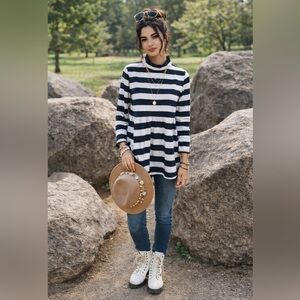 FREE PEOPLE- WE THE FREE Mod About It Mock Neck striped long sleeve  Sz-S